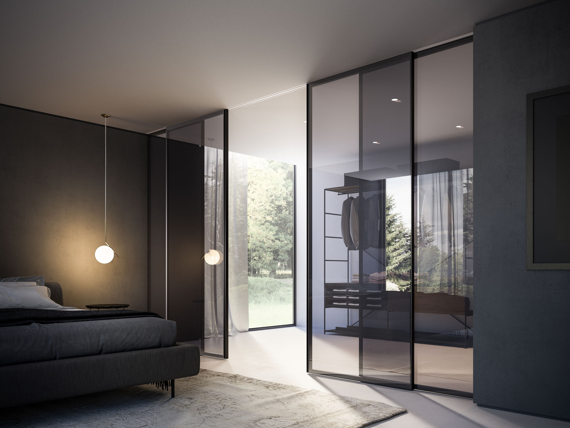 duet sliding doors and panels in tinted glass