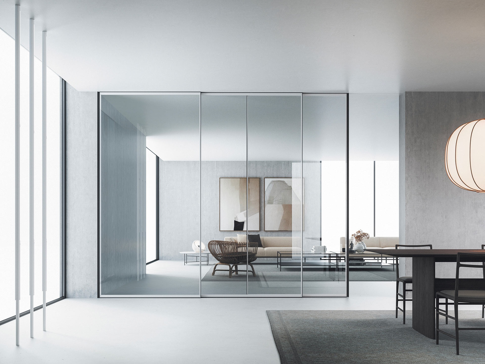 duet telecopic sliding doors in clear glass