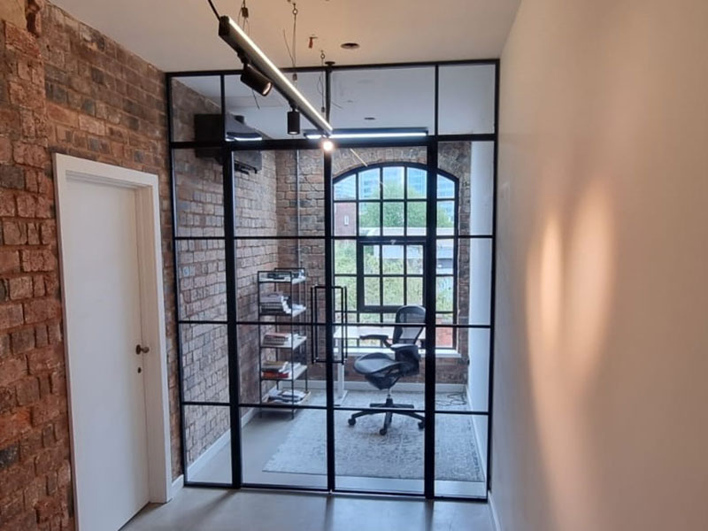 Metalglass steel door set - double doors with side panels and top panel