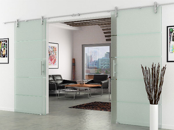 Slidetec tracks for frameless glass double doors